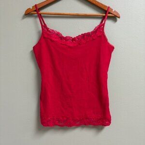 Vintage New Mix Red Lace Trim‎ Y2K Tank Top Size XL Flirty Coquette Stretch